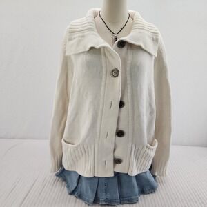 JM Collection Womens Cardigan XL Button Front Knit Sweater Shawl Collar Cream